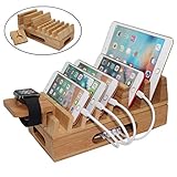  BEEBO BEABO Große Bambus-Ladestation für mehrere Geräte, Dockstation für Schreibtisch, Docking Station für Watch Phone Tablet (7 Schlitze, natürliches Bambus)