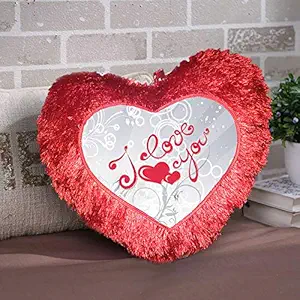 DreamVio Love Heart Shape Valentine's Day Gifts Fur Cushion,Plush Pillow for Gifting on Birthdays,Anniversaries Color - Red (Size- 15x17 inch) Shape 62