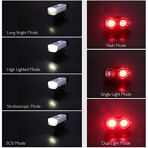 Cido LED Fahrradlicht Aufladbare Frontlicht mit USB Rücklicht Akku Wasserdicht Fahrradlicht Set - 5