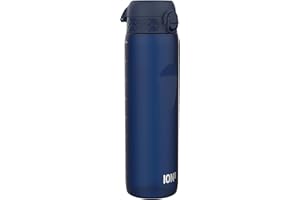 Ion8 1 Litre Water Bottle with Times to Drink, Leak Proof, Flip Lid, Carry Handle, Dishwasher Safe, BPA Free, Soft Touch Contoured Grip, Ideal for Gym, Health Fitness, 32 oz, White