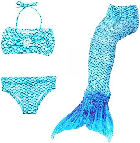 Superstar 3PCS Girls Mermaid Tail Swimsuit Princess Bikini Swimwear Set (110, Blue)