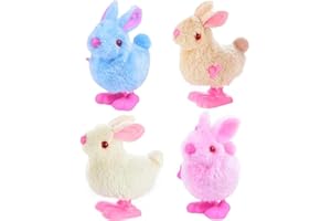 DHRUTI Jouets À Remonter, 4 Pcs Lapin Sauteur À Remonter,Sauteur Mécaniques À Remonter Lapin en Peluche Jouet Pâques, pour Garçons et Filles Surprise Cadeaux Fête de Pâques