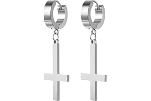 JewelryWe Męskie kolczyki z odwróconym krzyżem, wiszące, gotycka biżuteria dla mężczyzn i kobiet, satanistyczne, klipsy