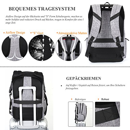 DTBG multifunktions Rucksack mit USB Anschluss Studenten Schule Rucksack Nylon Business Backpack   17 Zoll Laptop Rucksack Computer Tasche f  r 17 - 1