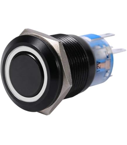 CESFONJER 19mm 12V Verrouillage Bouton-poussoir, Symbole D'alimentation Avec Source Lumineuse LED Démarrage Bouton | Commutateur Bouton Auto- Bloquant En Acier Inoxydable Interrupteur Etanche (Bleu