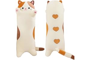 AMOZO Gato Largo De Peluche Almohada, Cojín Gato Suave Animal Juguete de Peluche Gatito Regalo para Niños Y Adultos, 1pcs, Nuevo Beige/70cm