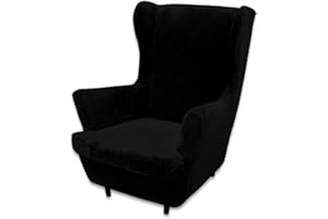 LIFEDX Ohrensessel Überzug Ohrensessel Bezug Samt 2-Teilig,Sessel-Überwürfe Ohrensessel Sesselbezug,Elastisch Ohrensessel Schonbezüge Bezug,Stretch Tiger Stuhlbezug mit Armlehne Hohe Rückenlehne,Schwarz