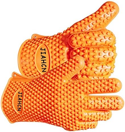 JIAHCN BBQ Gloves Baking,Oven Gloves Silicone Oven Mitts, Kitchen Cooking Glove,Total Finger Hand Wrist Protection Best for Cooking.(1 Pair, Orange)