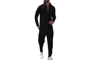 KUYIGO Träningsoveraller för män, 1/4 dragkedja, polotröja, 2 delar, långärmad pullover, träningsoverall, set, sweatshirt och joggare, vardaglig, våffeltoppar, byxor, sport, idrottskläder, golfdräkt