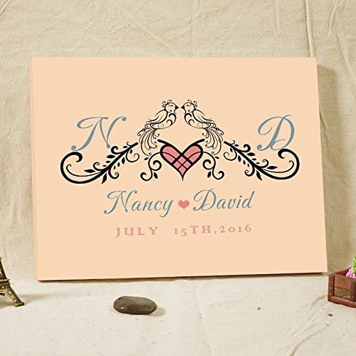 Personalized Wedding Wall Art Love Birld Print on Canvas Custom Name and Date Wedding Sign Post for Wall Decor for Living Room Bedroom Anniversary Gift 16 x 20 Inch