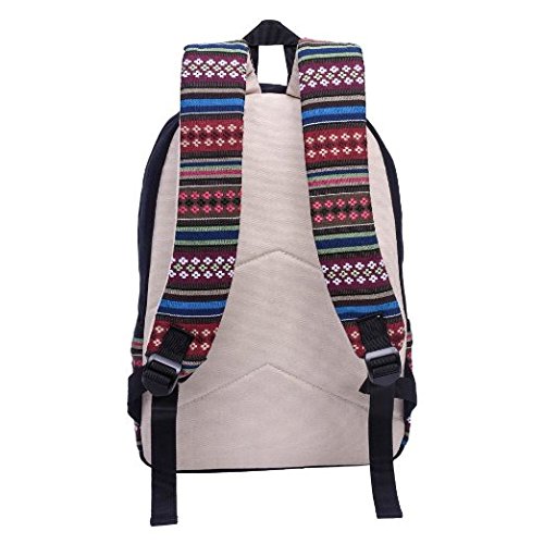 Evay 14 Zoll Notebook Laptop Canvas Bunt Streifen Rucksack für Damen Vintage Universität Wasserdicht Schulrucksäcke Laptoprucksack - 4
