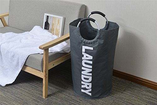 ihomagic schwere klappbar Wäschesack mit Legierung Griffe und langlebig Leinwand dunkelgrau - 5