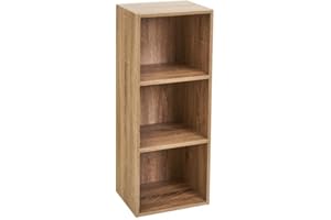 LOLAhome Estantería Librería Cubo con 3 estantes de Tablero de Laminado Color Natural para Despacho, Librería, Dormitorio o Despensa de 30x80 cm