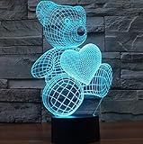 Liebe Herz Bär 3D Optische Illusions-Lampen, FZAI Tolle 7 Farbwechsel Acryl berühren Tabelle Schreibtisch-Nachtlicht mit 150 cm USB-Kabel für Kinder Schlafzimmer Weihnachten Geburtstagsgeschenke