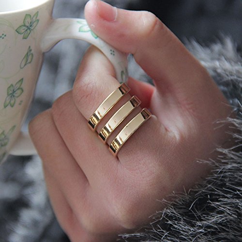 Huayang schicke Frauen Mädchen 3 Ebenen Frühling Stil Knuckle Band Ring Überzug Tipp Plain Finger Ring (Gold)