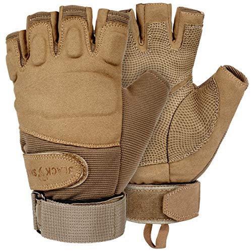 Black Snake® Tactical Halbfinger Handschuhe | Einsatzhandschuhe Mission Gloves | Fahrrad, Motorrad, Paintball, Survival, Jagd - M - Coyote
