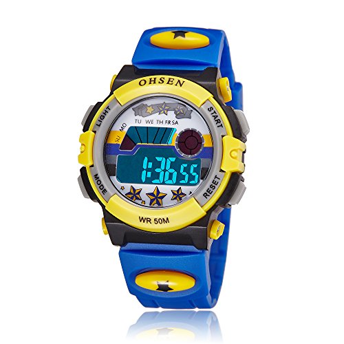 ZEIGER Kinderuhr Digital Sportuhr Datum Alarm Chronograph Armbanduhr Blau Jungenuhr KW062
