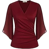 GRACE KARIN Elegante Camicetta in Chiffon da Donna con Maniche a 3/4, vestibilità Ampia, Scollo a V, Camicia Casual con Stamp