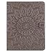 Price comparison product image Surakey iPad 2 Case,iPad 3 Cover,iPad 4 leather Case, PU Leather Embossed Flower Cards Slot Holder Stand Magnetic Flip Folio Wallet Protective Case Cover for Apple iPad 2 3 4,Grey