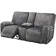 ULTICOR Reclining Loveseat with Middle Console Slipcover, 8-Piece Velvet Stretch Loveseat Reclining Sofa Covers, 2 seat Loveseat Recliner Cover, Thick, Soft, Washable, Loveseat Slipcovers (Dark Grey)