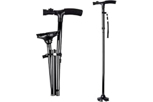 SQUADO Bastone Da Passeggio Pieghevole Con Luce Torcia A Led E Altezza Regolabile