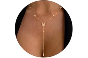 RIXERKOC Collier Longue en Y pour Femme, Colliers Lariat Plaqué Or 14k avec pendentif en Forme de Soleil Collier en Cristal or en Y Cadeau Bijoux pour Femmes et Filles