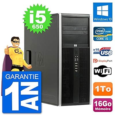 HP PC Tour 8100 Elite Intel Core i5-650 RAM 16Go Disque Dur 1To Windows 10 WiFi (Reconditionné)