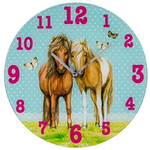 Wanduhr türkis aus Glas Pferdepärchen II - 33 cm 0916 ~