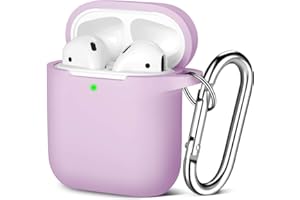 Maledan Etui na słuchawki AirPods Apple AirPods 2 i 1, pełna ochrona, silikonowe etui ochronne (widoczne z przodu LED) z karabińczykiem, lawendowe