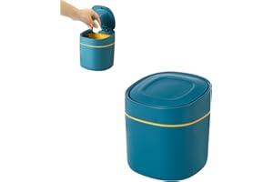 HIUOUIH Cubo de Basura Pequeño Escritorio Papelera Mini con Tapa Bote para Baño Cocina Oficina Tocador, Azul