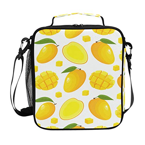 Yellow Fruit Mango Lunch Bag Insulated Lunch Box Cooler Shoulder Strap Meal Prep for Women Men Boy Girl Large Tote School Office