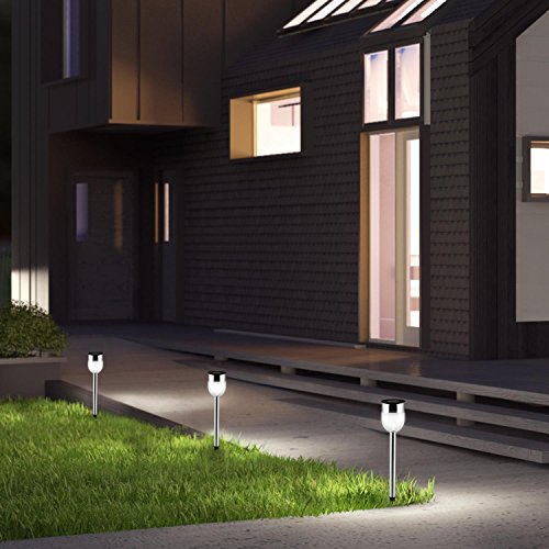 oneConcept • Tulipan • Außenleuchten • Solarleuchten Garten • Wegeleuchten • LED • 6er Set • Tulpenform • Stecklampen • geeignet für alle Außenanlagen • spritzwassergeschützt nach IP44 • Solar-Akku-Betrieb • gebürsteter Edelstahl • Erdspieß • schwarz-silber - 7