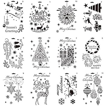Isuperb 12 Pochoirs De La Fête De Noël Pour La Papier De Création Scrapbooking Diy Bullet Journal Stencil Set