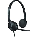 سماعة رأس ميكروفون سلكية فوق الأذن Logitech H340، صوت ستيريو رقمي متعدد الاستخدامات، إلغاء ضوضاء قابل للطي على الجانب الأيمن