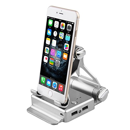 ULTRICS® Einstellbare Aluminium Handy Stand mit 10000mAh Dual USB Powerbank, 270 Grad Drehen Multi Betrachtungswinkel Handy-Standplatz, Desktop-Lade-Dock für iPhone iPad Samsung Galaxy Sony Xperia HTC LG iPod Nokia Tablet für Home Office Küche - 2