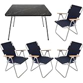 Bofigo Granite Folding Table + 4 Folding Chairs Garden Balcony Set Navy Blue