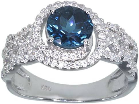 London Blue Topaz Gemstone Round Sterling Silver Ring size O