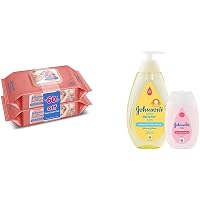Johnson's Baby Wipes, Pack of 2 (160 Wet Wipes) & Johnson's Baby Top to Toe Wash, 500ml with Free Baby Lotion, 100ml