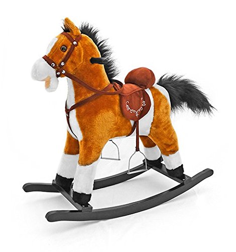 Rocking Horse Mustang made from soft plush, with horse sound , Schaukelpferd:light brown