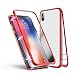Produktbild Jonwelsy Huawei P20 Pro Hülle, Metallrahmen Magnetische Adsorption Handyhülle mit eingebautem Magnetklappdeckel, Ultra Dünn Gehärtetes Glas Transparente Back Cover für Huawei P20 Pro (Rot)