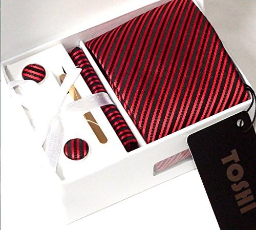Mens Tie Handkerchief Cufflinks Clipper 4 Piece Gift Set Formal Wedding Office Tie (Style 3)