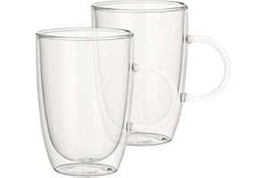 Villeroy & Boch Artesano Vaso Con Asa Para Latte Macchiato 2 Piezas Claro, Apto Para Lavavajillas, Apto Para Microondas, Set Vasos, Vasos Para Té, Vidrio Al Borosilicato