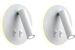 Lampa ścienna uksunvi LED, lampa ścienna do czytania nocnego, 12W lampy do czytania ścienne LED, regulowane reflektory (3W +9W 3000K ciepłe światło) czarne (Okrągły biały 2PCS)