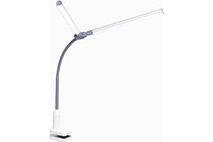 Daylight DuoPro™ Clamp Lamp - High CRI 95+, Double Head Design, LED (6,000K, 2100 Lux), Anti-Glare Shades, 4 Brightness Levels, Flexible Arm, Sturdy Clamp (Grey/White)