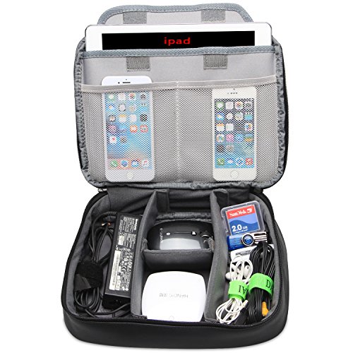 BUBM Mehrfachfunktion Kabelorganiser Tasche Reisetasche mit Doppelschichten für Elektronische Zubehöre wie Netzteil, Maus und USB Stricks (Groß, Schwarz-PU) - 6