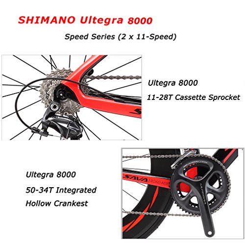 SAVA Phantom 2.0 700C Kohlefaser Rennrad SHIMANO Ultegra 6800 22 Speed Group Set mit HUTCHINSON 25C Reifen und Fizik Sattel - 6