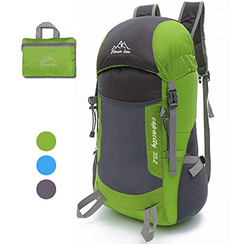 Foldable Hiking Backpack 35L Ultra Lightweight , Gindoly Multi-Functional Packable Waterproof Casual Camping Daypack for Outdoor Sport Climbing Mountaineer (Green)