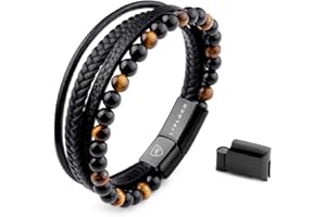 LIVLOKO Mens Bracelet Leather Black Multi-Layer Bracelet for Men Magnetic Clasp Rope Wristband Mens Gift for Boyfriend