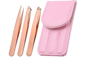 USTNIR Pinzetten Set, 3x Augenbrauen-Pinzetten, Pinzette Set Edelstahl, Perfekte Präzision zum Augenbrauenzupfen Gesichtshaarentfernung, Set mit abgeschrägten und spitzen Pinzetten zur Haarentfernung