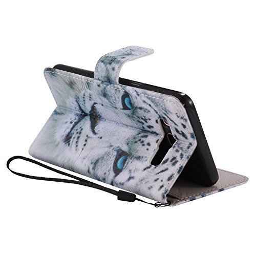 Feeltech Samsung Galaxy J510/J5 2016 Hülle PU-Leder und Brieftasche Bunte Muster Fall mit Magnetverschluss, Hybrid-Kickstand mit Stand-Funktion, schlagen Sie schützende weiche TPU Stoßstangenabdeckung und Kreditkartenhalter für Samsung Galaxy J510/J5 2016 Handgelenk Bügel-Buch-Art-Geldbeutel-Tasche mit 2 In 1 Berühren Sie Stift – White leopard - 4